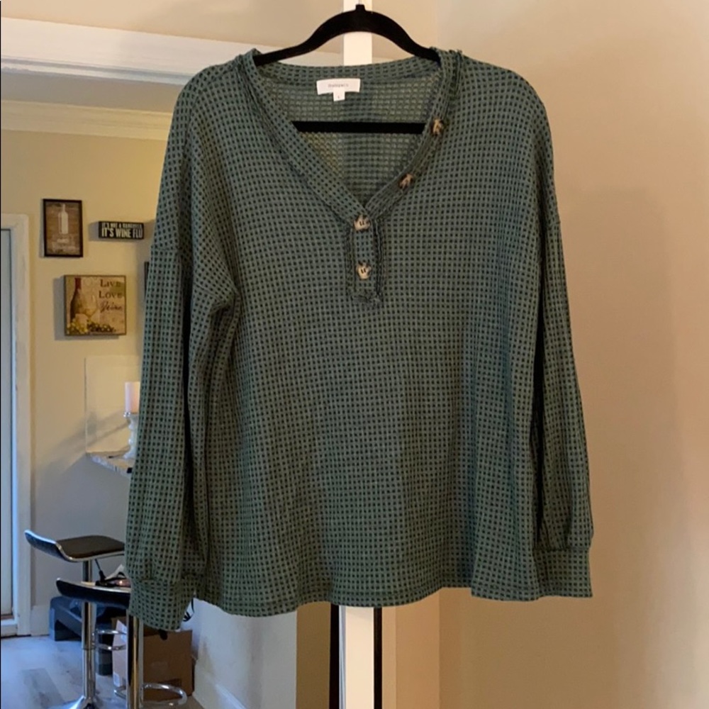 Long sleeve “waffle” textured shirt